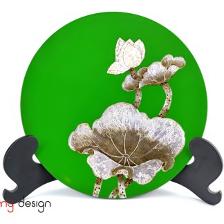 Green round lacquer dish attached with eggshell lotus 25 cm( not included with stand)